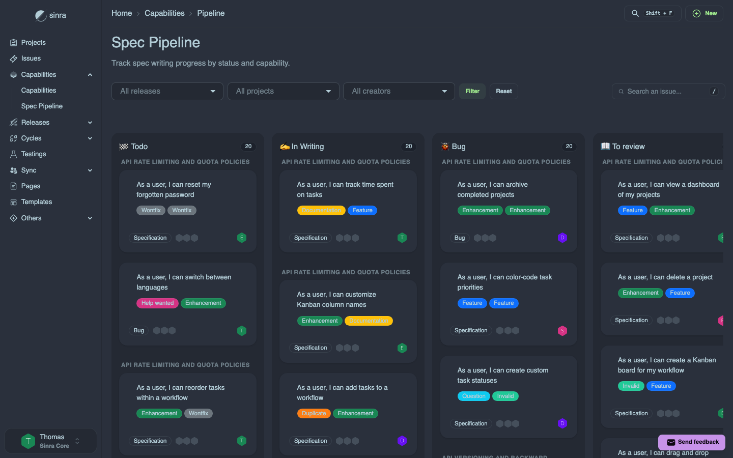 Spec Pipeline Kanban board for PO/PM